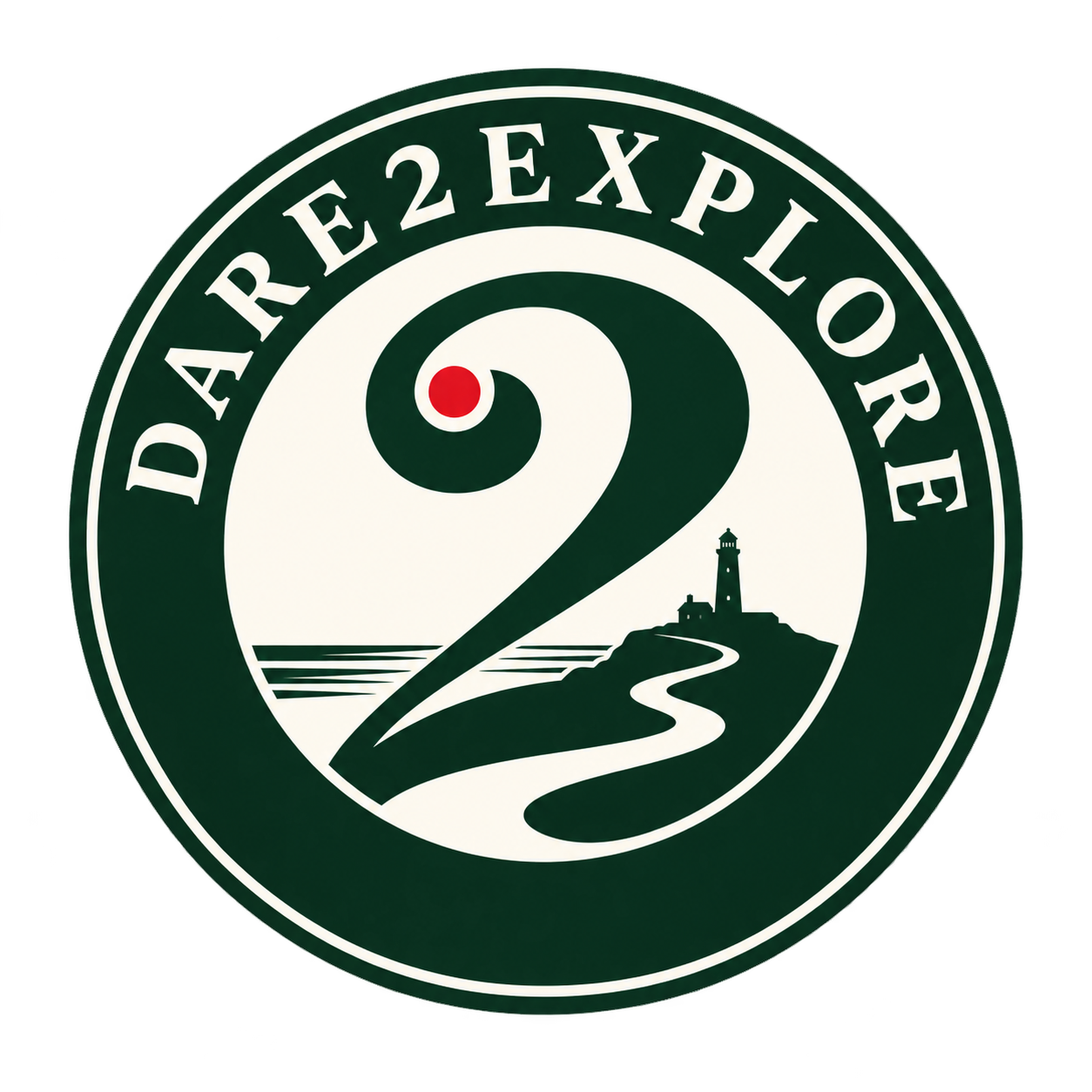 The Dare2Explore lighthouse and winding path badge